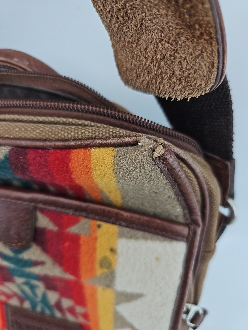Pendleton Brown Canvas Messenger with Multicolor Geometric Panel - Picture 4 of 9